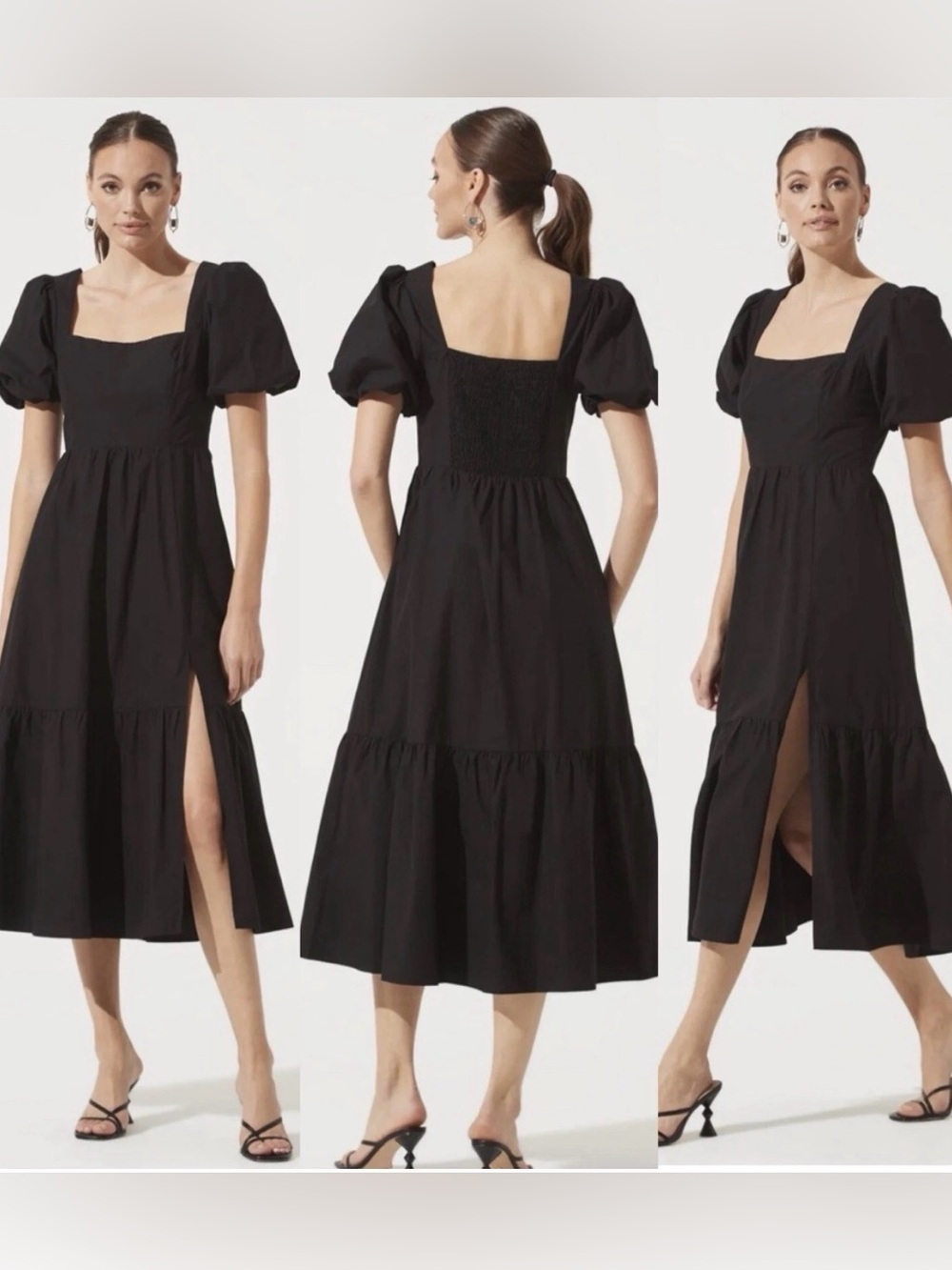 Astr Black Puff-Sleeve Midi Dress